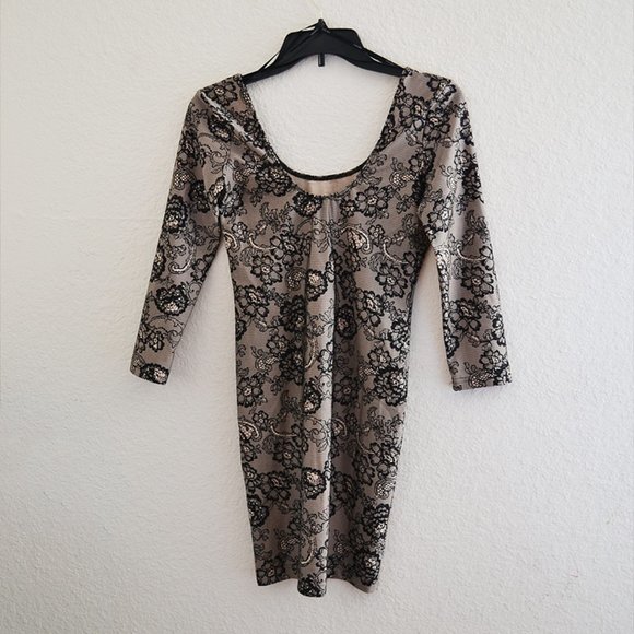 Forever 21 Lace Print Pattern Bodycon Dress Taupe - Picture 3 of 4
